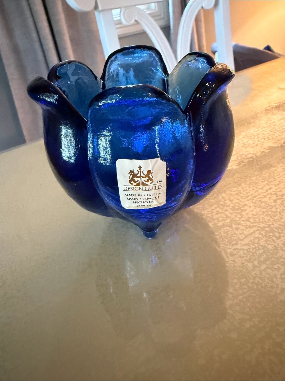 Vintage Design Guild Deep Cobalt Blue Tulip Glass Votive Spain